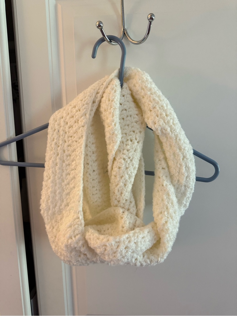 White Crochet Infinity Scarf handmade